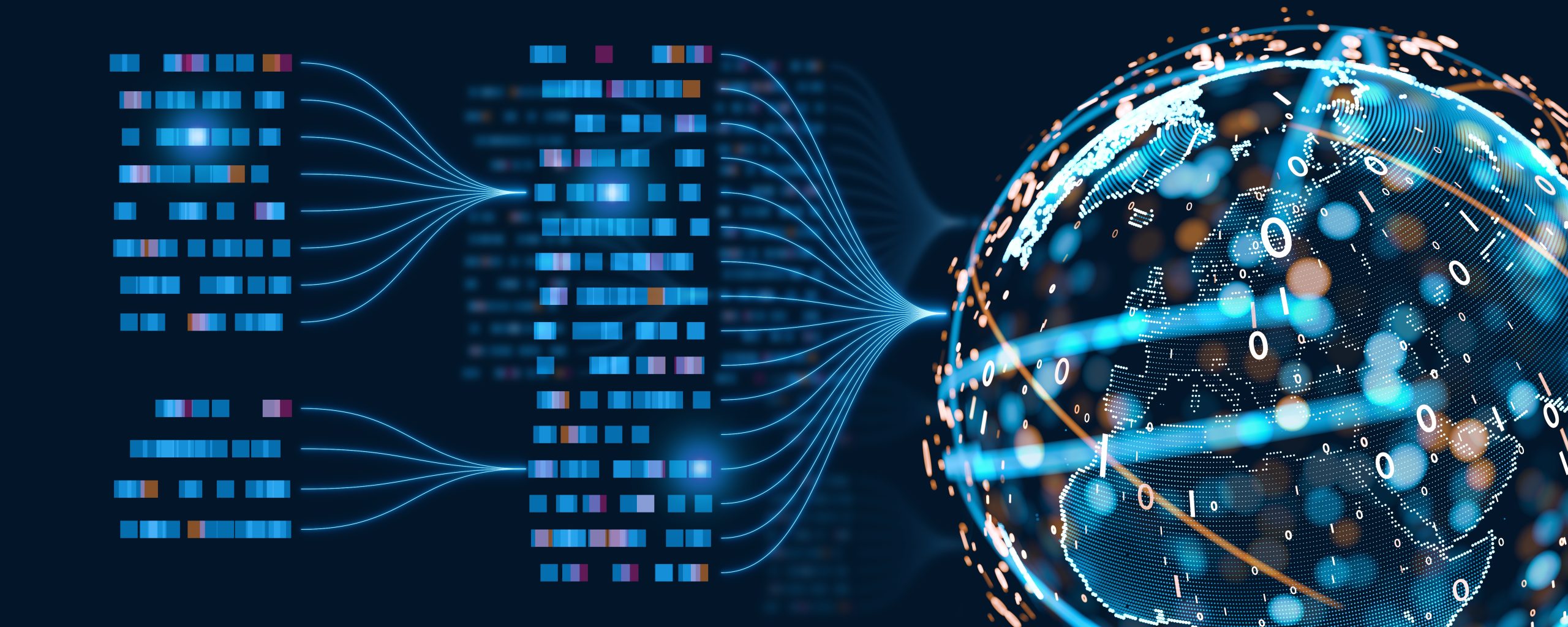 Data and AI Powering Global Analytics: Visualize data-driven insights with AI and big data, showcasing global networks, large language models, artificial neural network and digital transformation.